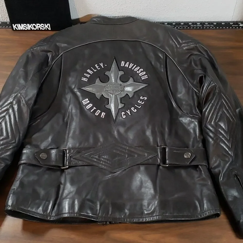 Harley‎ Davidson Women’s Leather Cafe Racer Padded Tribal Design Jacket Medium